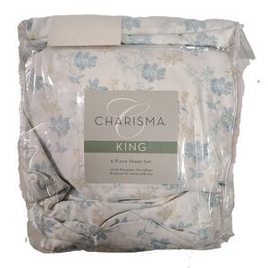 NWT Charisma 6 Piece King Sheet Set Blue Floral Microfiber Super Soft Bedding